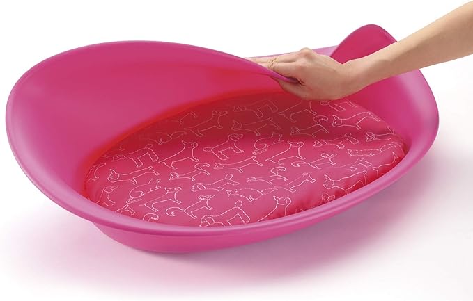 Richell Oval Plastic Pet Bed Medium, Waterproof, with 100% Polyester Washable Cushion, Pink (70008)