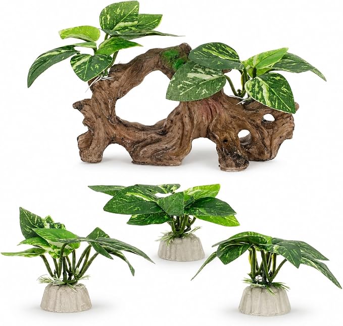 Garneck 4pcs Betta Fish Tank Decor: Driftwood Aquarium Ornament Hideout Cave Shelter Freshwater Realistic Resin Decoration Hiding Spaces Betta Shrimp Habitat Desktop Aquarium Landscaping