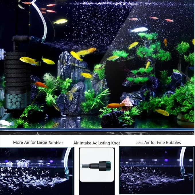 Aquarium Sponge Filter Bubbler with Ultra Quiet Water Pump and Ceramic Balls for Fish Shrimp Breeding Tank (Filter S(6-30 Gallon))