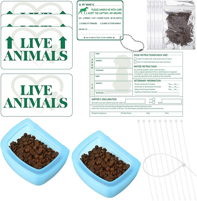 Eaasty 23 Pcs Kennel Travel Kit for Pets Airline Travel Accessories with 4 Live Animal Stickers 2 Pet Bowl 1 Live Pets Label 5 Storage Bag 10 Cable Ties 1 Tag for Airline Cargo Crates Shipping Packing