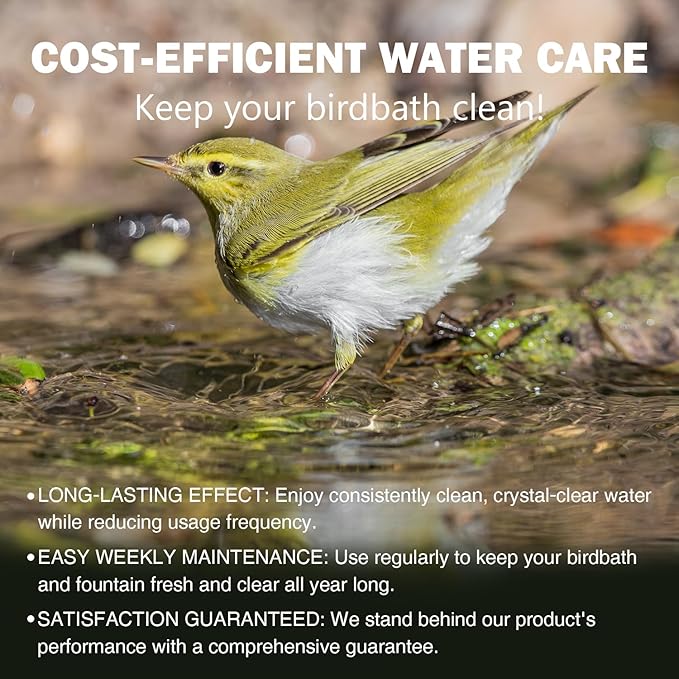 Bird Bath Cleaner, Bird Bath Fountains Clarifier, Liquid Birdbath and Fountain Maintenance, Promotes Clean & Clear Water - Natural Formula, Prevents Stains & Cloudiness - 7 Oz