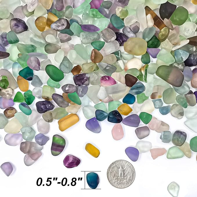 Keedolla 2 lbs/900g Fluorite Tumbled Chips Aquarium Fish Tank Gravel, Natural Crystal Quartz Stones Rocks Pebbles for Vase Fillers, Garden, Succulent Plants Decor