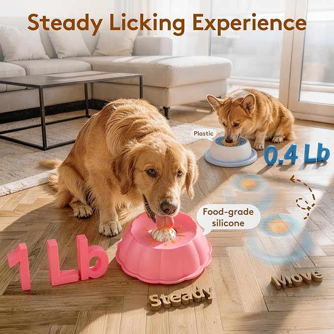 Slow Feeder Dog Bowls for Liquid Treat, Entertained Ball Dog Lick Bowl, Non-Slip Bone Broth Dog Licking Toys, 4/5 Cup Yogurt Dog Slow Feeder Bowl for Dietary Supplement/Post-op Nutrition (Pink)