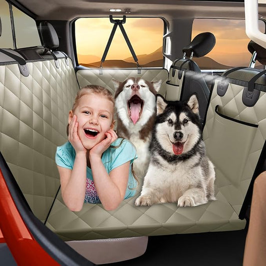 Back Seat Extender for Dogs Truck-Large Space, Dog Pet Seat Cover Back Seat Hard Bottom Holds 400lb, Waterproof Dog Hammock for Crew Cab Trucks F150, RAM1500, Sierra, Tundra, Silverado, Khaki