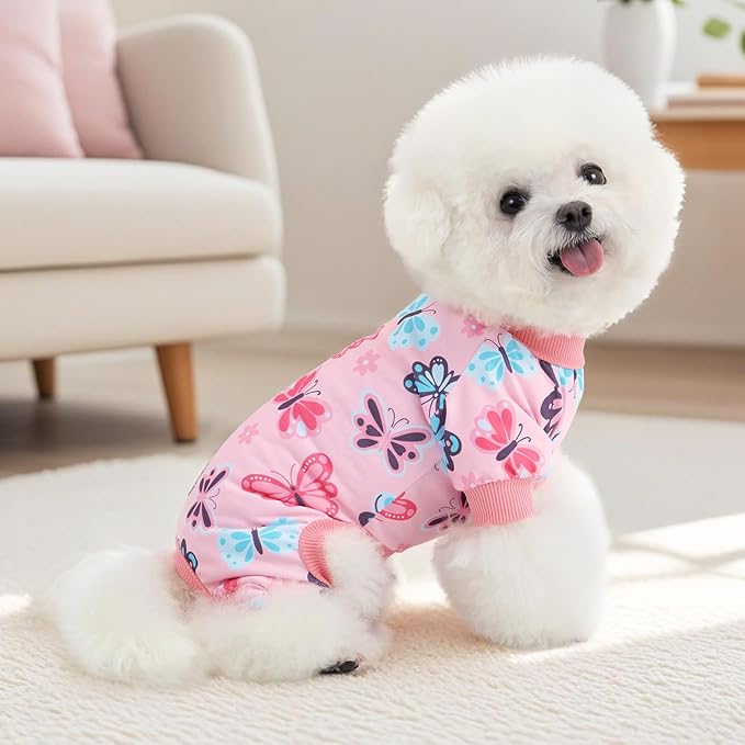 XPUDAC 4 Pack Dog Pajamas Soft Strechy Summer Dog Pjs Puppy Clothes for Small Medium Dogs Boy Girl Cat Pet Outfits, L