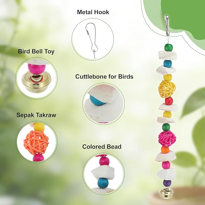 Bird Toys with Cuttlebone, Prevents Destructive Chewing, Grinding Stone for Bird, White, Colorful, 2 Pcs