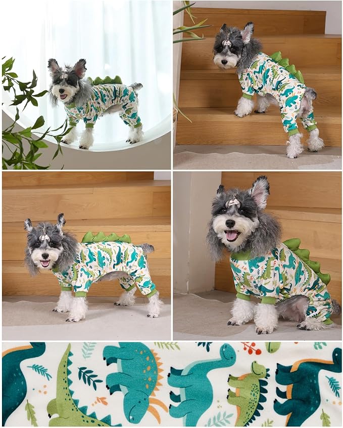 CuteBone Dinosaur Costume Dog Pajamas, Stretchy Spandex Crystal Velvet Sleepwear Coat for Small Dogs, Soft & Warm Pet Outfit Clothes for Cold Weather, Cozy Pullover Design COSP05XL