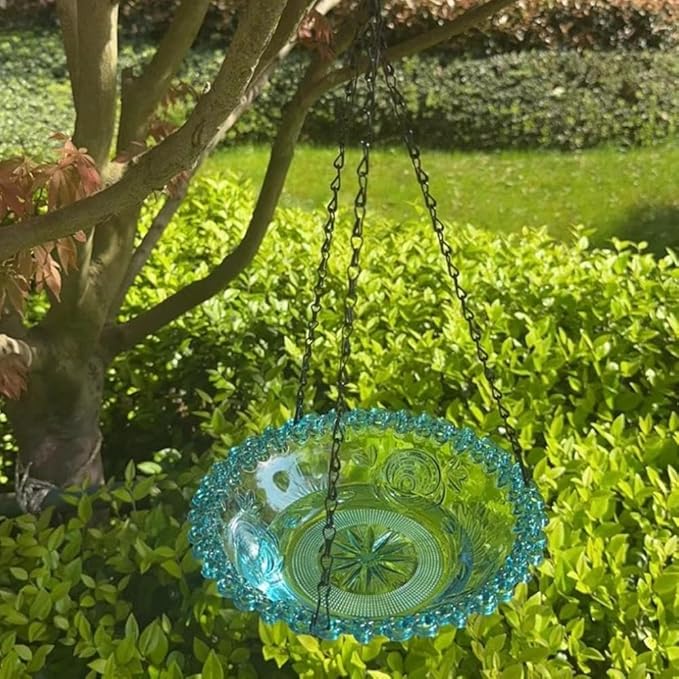 Hanging Blue Bird Bath & Feeder - Outdoor Bowl with Tray for Garden, Patio & Backyard Decor - Gift for Bird Lovers