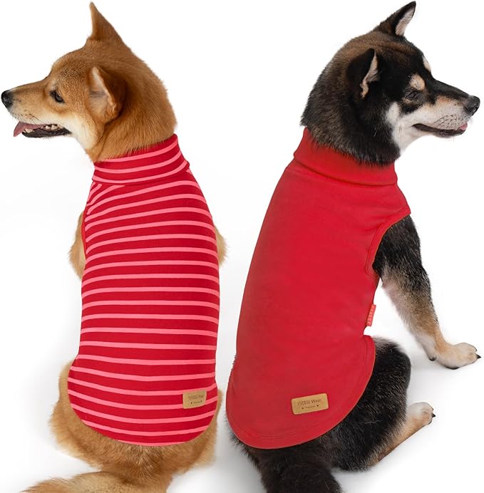 KYEESE 2Pack Dog Sweater Warm Lightweight Dogs Clothes Stretchy Dog Outfit for Small Dogs Boy Girl Soft Pets Fleece Sweater Turtleneck Pet Coat Comfy Sleeveless Doggie Sweatshirt Red,XL