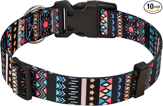Mihqy Dog Collar with Bohemia Floral Tribal Geometric Patterns - Soft Ethnic Style Collar Adjustable for Small Medium Large Dogs(Black Bohemia,M)