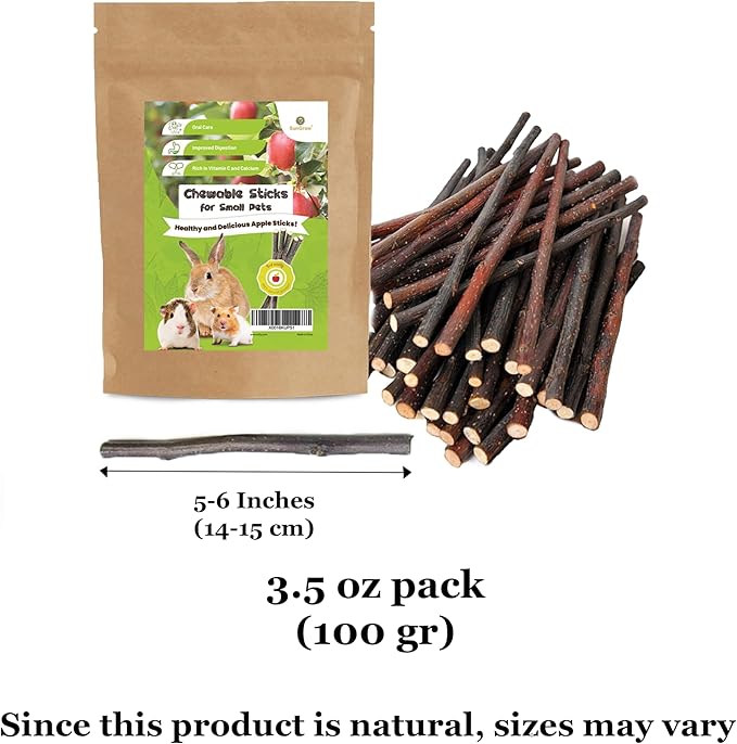 SunGrow Apple Sticks, Wood Chew Treats for Rabbits, Chinchillas, Bunny, Hamster, Squirrel, Guinea Pigs, Small Animals Teeth Grinding 100g (3.5 oz)