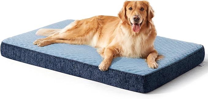 JOEJOY Orthopedic Dog Bed for Extra Large Dogs, Washable Dog Crate Bed Large Sized with Removable Cover, Egg Memory Foam Big Pet Beds, Light Blue, 47"x29"