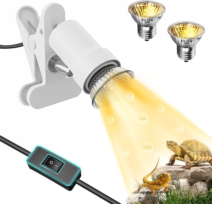 GOZILLA Reptile Heat Lamp, 360° Rotatable Turtle Light with 25W+50W UVA/UVB Reptile Light Bulbs, Turtle Lamp for Reptile and Amphibian Tanks, Terrariums and Cages.(White)