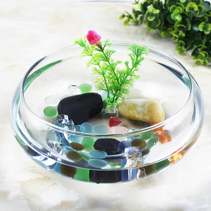 SEWACC Clear Acrylic Fish Bowl Desktop Aquarium Tank for Betta Goldfish Plants Office and Home Decor 9.52 X 9.52 X 3.93 in