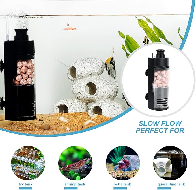 hygger Small Aquarium Bio Sponge Filter with Ceramic Balls, 2-5 Gallon Fish Tank Filter for Breeding Fry Betta Shrimp Nano Tanks