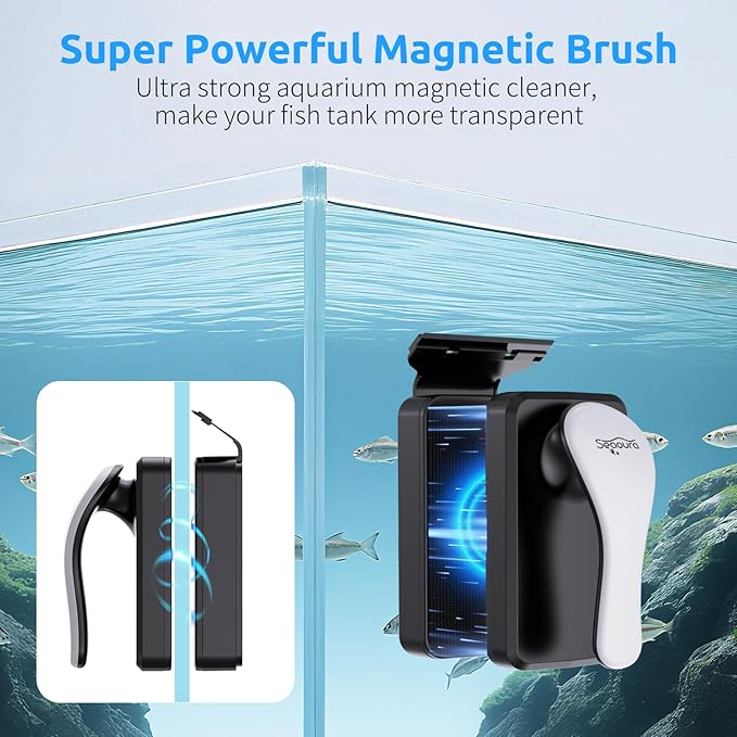 SEAOURA Magnetic Aquarium Cleaner, Dual-Sided Algae Scraper, Floating Anti-Scratch Magnetic Glass Brush for Freshwater & Saltwater Fish Tanks