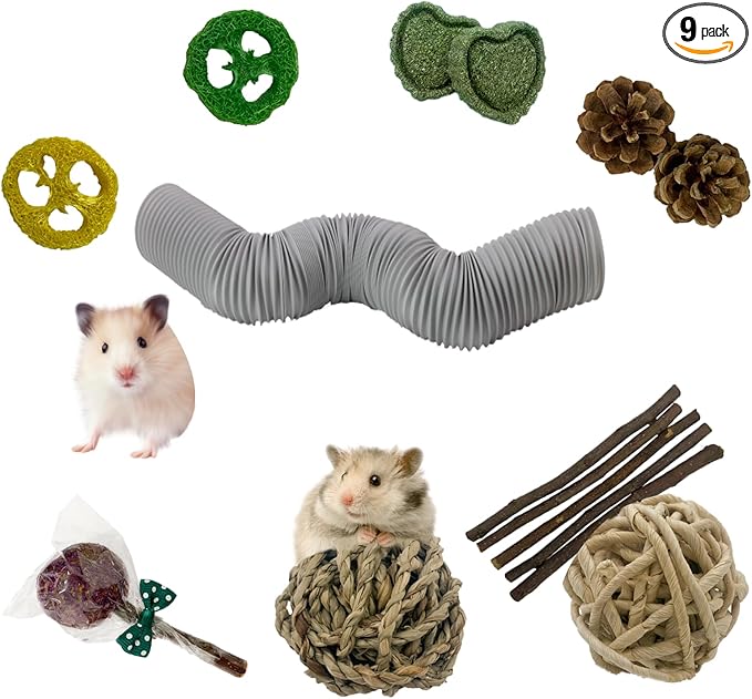 Hamster Fun Tunnels,Guinea Pigs Tunnel with,2Pcs Small Animal Folding Tube Guinea Pigs Training Hideout Tunnel 15 Pcs Pet Chew Toys for Chinchillas Rats Gerbils （Grey ）