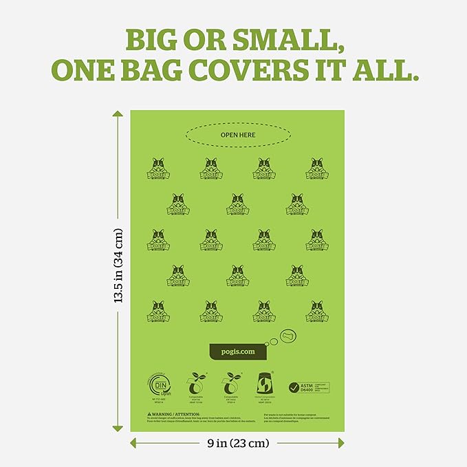 Pogi's Compostable Poop Bags for Home & Yard – Leak-Proof, Extra-Large, Made with Plants (Single Roll, 300-Count)