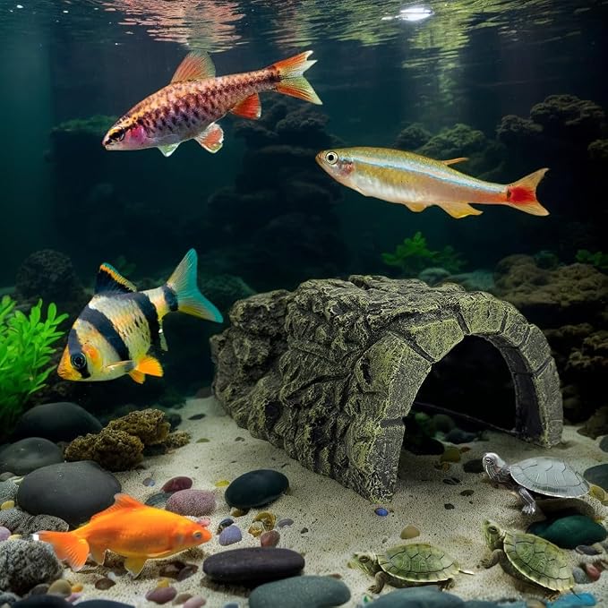 Reptile Hideout Cave, Aquarium Fish Hide Cave Decoration, Small Turtle Basking Platform Resin Rock Fish Tank Hides Habitat Decorations Reptile Hideout Nest Habitat