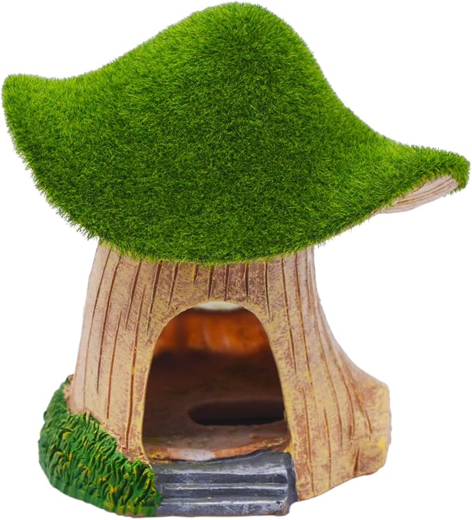 AnRui Green Moss Mushroom Aquarium Decor Cute Fish Tank Decorationss Resin Aquarium Decor Hideout Cave Ornament for Small Fish, Hermit Crab, Shrimp, Goldfish and Reptiles