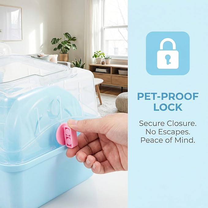 Portable Small Pet Carrier Cage for Travel - Transparent Ventilated Hamster/Gerbil/Rat/Guinea Pig Carrier with Secure Lock