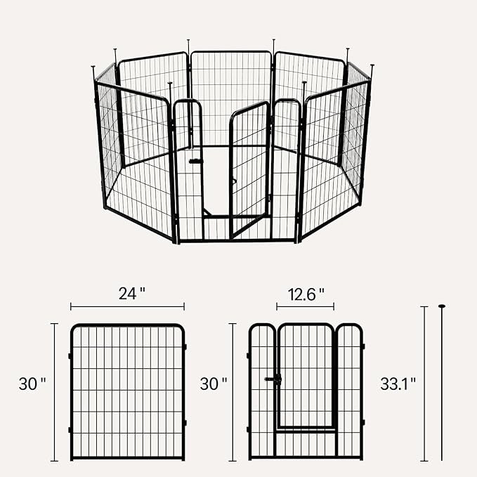 Amazon Basics Dog Playpen, 8 Panels Metal Fence with Door, Foldable for Indoor and Outdoor Use, Suitable for Small to Medium Sized Dogs, 30 Inch Height, Black
