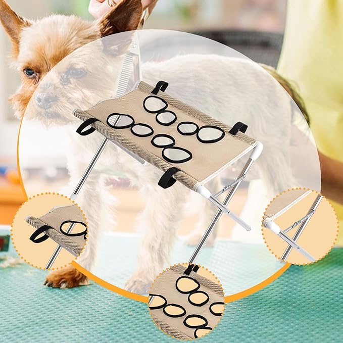Pet Grooming Hammock Harness for Cats Small Dogs Dog Grooming Sling Stand with Frame Mesh Polyester Quick Eight Hole Design Suitable for Bathin, Coffee
