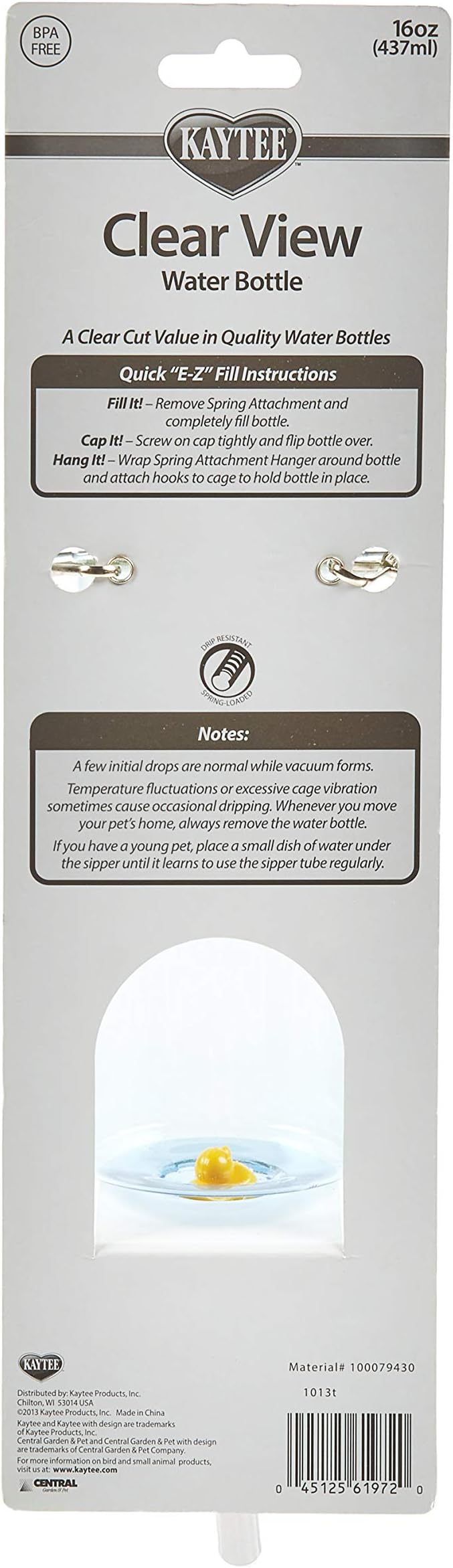 Kaytee Clear View Water Bottle for Pet Guinea Pigs, Rats and Chinchillas, 16 oz (Pack of 2)
