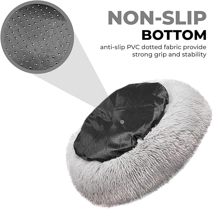 Whiskers & Friends Cat Beds for Indoor Cats, Fluffy Calming Donut Cat Bed, Small Dog Bed Washable - Orthopedic Soft Plush Pet Beds Sized for Kitten to Large Cats & Puppy to Small Dogs, Light Grey 20''