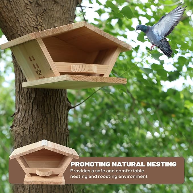 Premium Fir Wood Mourning Dove Nesting Box, 13.7" L x 7.2" H x 10.6" W Pigeon House, Ideal Outdoor Habitat for Pigeons - Easy to Install & Remove