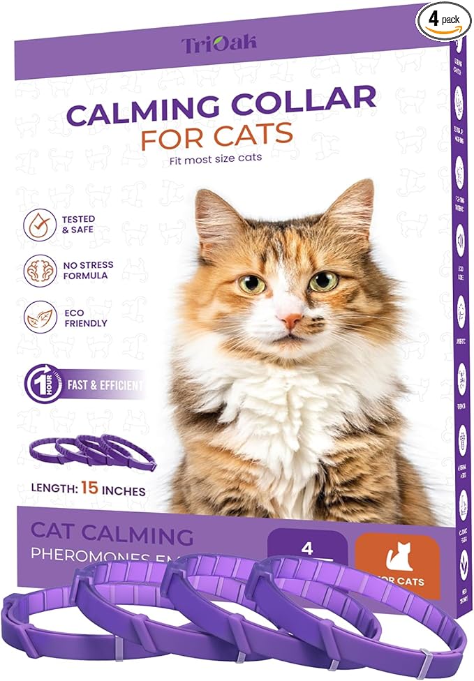 4 Pack Calming Collars for Cats: Pheromone Cat Calming Collars for Cats, Helps Promote Relaxation and Comfort
