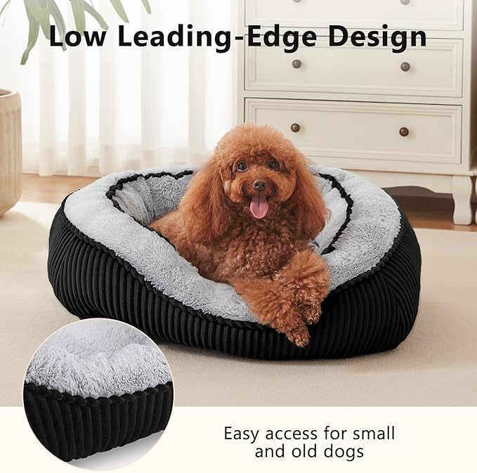 Dog Beds for Small Medium Large Dogs & Cats. Washable Pet Bed, Orthopedic Dog Sofa Bed, Soft Calming Sleeping Warming Puppy Bed (Black, Large-(30’’x 24’’x 9’’))