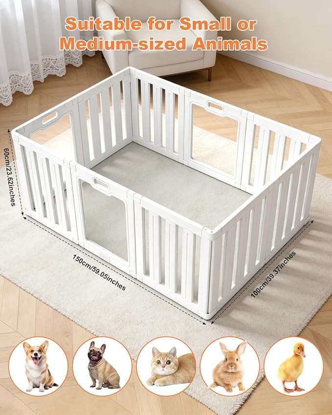 Acrylic Indoor Dog Playpen with Heavy Duty Door Lock,24" H 10 Panels DIY Puppy Playpen Pet Play Pen for Small Animal, Easy Assemble and Clean Plastic Pet Fence,White