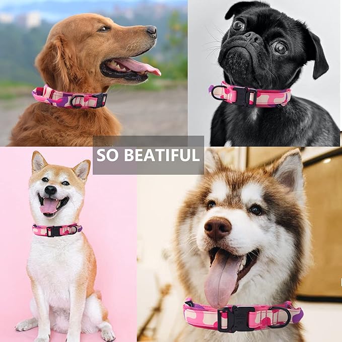 Xqpetlihai Tactical Dog Collar Adjustable Military Nylon Dog Collar with Control Handle and Heavy Duty Metal Buckle for Medium and Large Dogs (Pink Camo,XL)