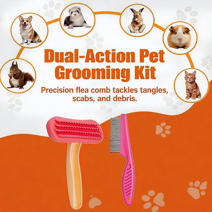 2pcs Rabbit Brush, Bunny Brush, Small Animal Grooming Comb, Removes Loose Fur, Detangles & Massages for Rabbits, Chinchillas, Puppies & Kittens During Shedding and Bath Time