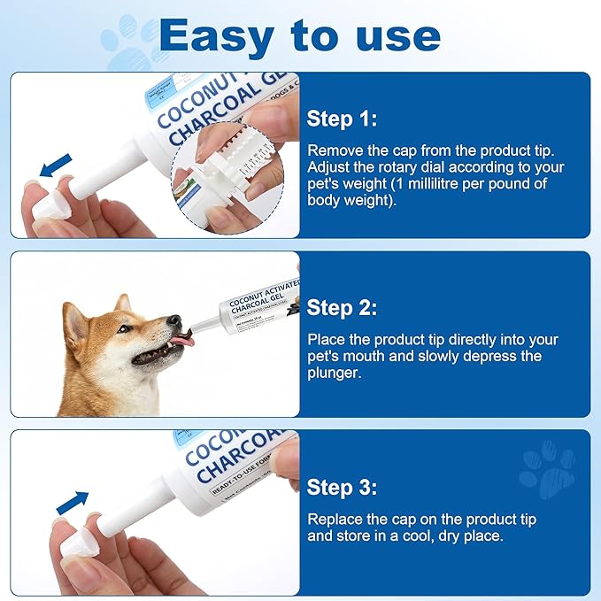Pet Emergency Activated Charcoal Paste, Toxin Absorber for Dogs & Cats, Aids Digestive System Recovery, Pet First Aid Kit, 60 ml