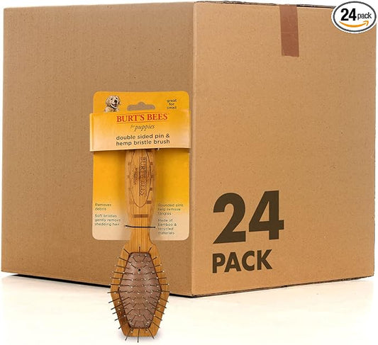 Burt's Bees for Pets Double Sided Pin & Hemp Bristle Dog Brush | Best All-Purpose Dog Brush To Reduce Shedding Great for All Small Dogs And Puppies (Pack of 24)