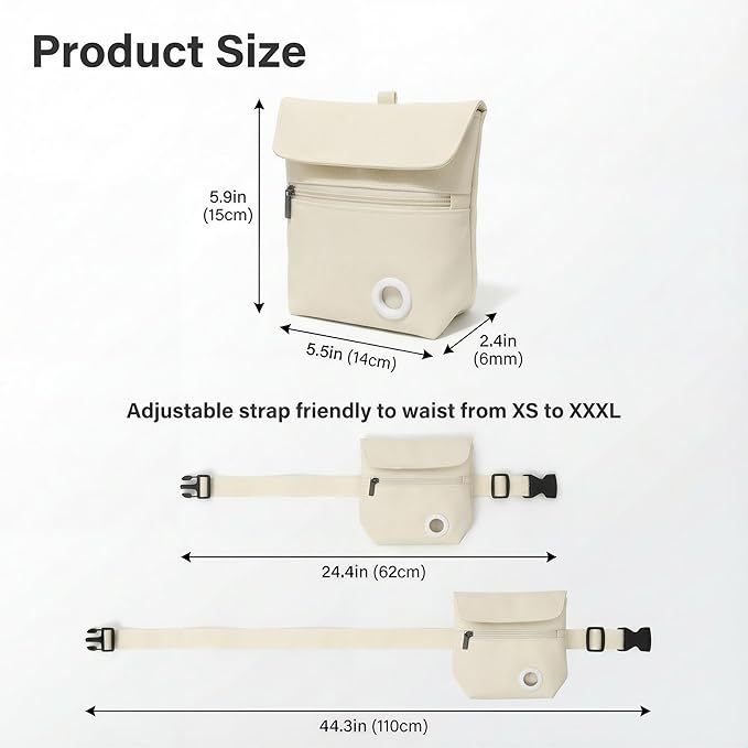 Dog Treat Pouch and Dog Training Clicker, Treat Bag with Poop Bag Dispenser, Powerful Magenetic Clasp, Metal Clip Waist Belt Fanny Pack for Pet Walk Dog Training (White)