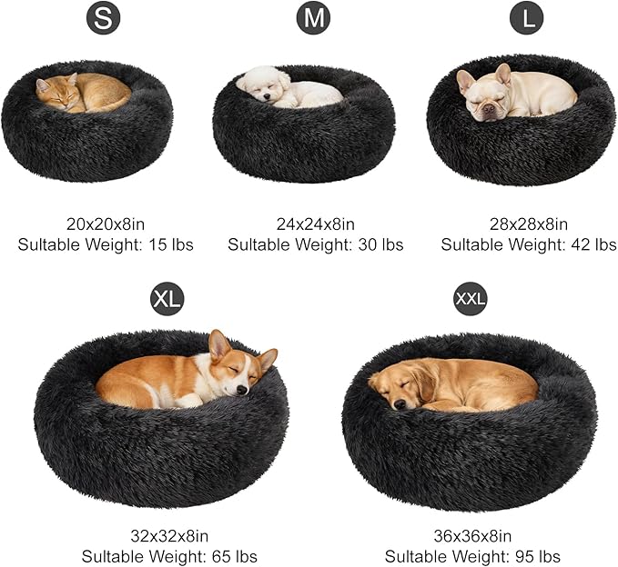 Dog Calming Beds for Medium Large Dogs - Round Donut Washable Puppy Dog Bed, Anti-Slip Faux Fur Fluffy Donut Cuddle Anxiety Cat Pet Bed(28'' Black)