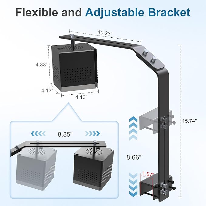 AQQA Clip On LED Aquarium Light with Timer, 24/7 Lighting Cycle Plant Light | 9 Light Colors, Adjustable Timer/Brightness, Adjustable Clamp, Memory Function, IP68 Waterproof, Fits 60–70 Inch Tanks
