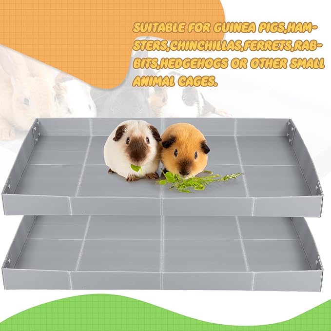 Wenqik 2 Pcs Guinea Pig Cage Liner Corrugated Plastic Cage Liner Base 2 x 4 Panel Size for Small Animals Hedgehogs Rabbits Tray, 55 x 27 Inch (Grey)