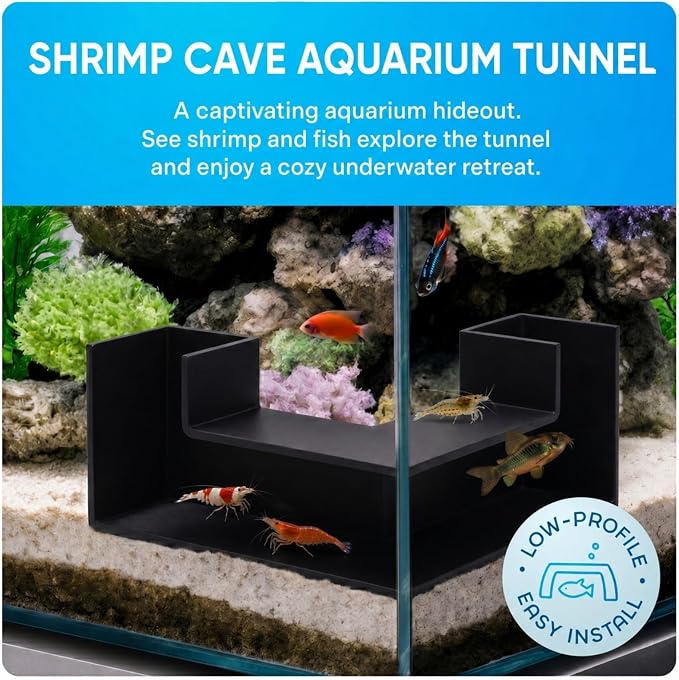 Aquarium Underground Tunnel 5", Dual-Entrance Fish Tank Cave & Aquarium Cave with Clear Viewing Window, ABS Shrimp Hideout, Substrate Buried Decor for Betta, Loaches, Corydoras, Black