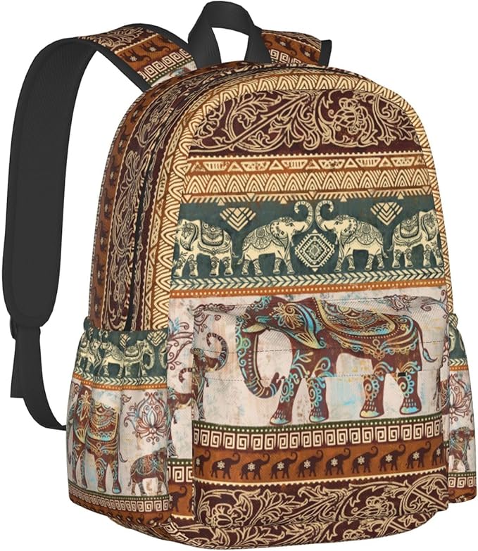 lotus elephants Backpack for Women 16.7 inch Travel Casual Laptop Backpack Lightweight Waterproof Durable Hiking Daypack