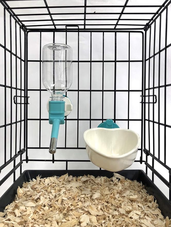 Choco Nose No-Drip Water Bottle & Detachable Food Bowl Set for Large Rabbits, Chinchillas, Toy Breed Dogs, Cats - Leak-Proof Patented Nozzle Prevent Cage Mess. BPA Free, 10.2 fl oz (C528 C607)
