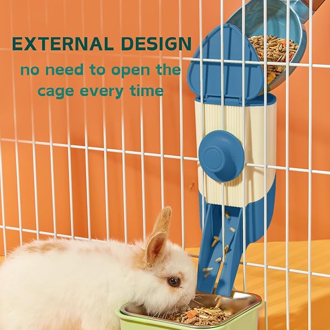 Rabbit Hay Feeder, 3-in-1 Feeding Set with Food Bowl and Hanging Funnel for cage, Hay Rack for Bunny Guinea Pig Chinchilla (Blue)