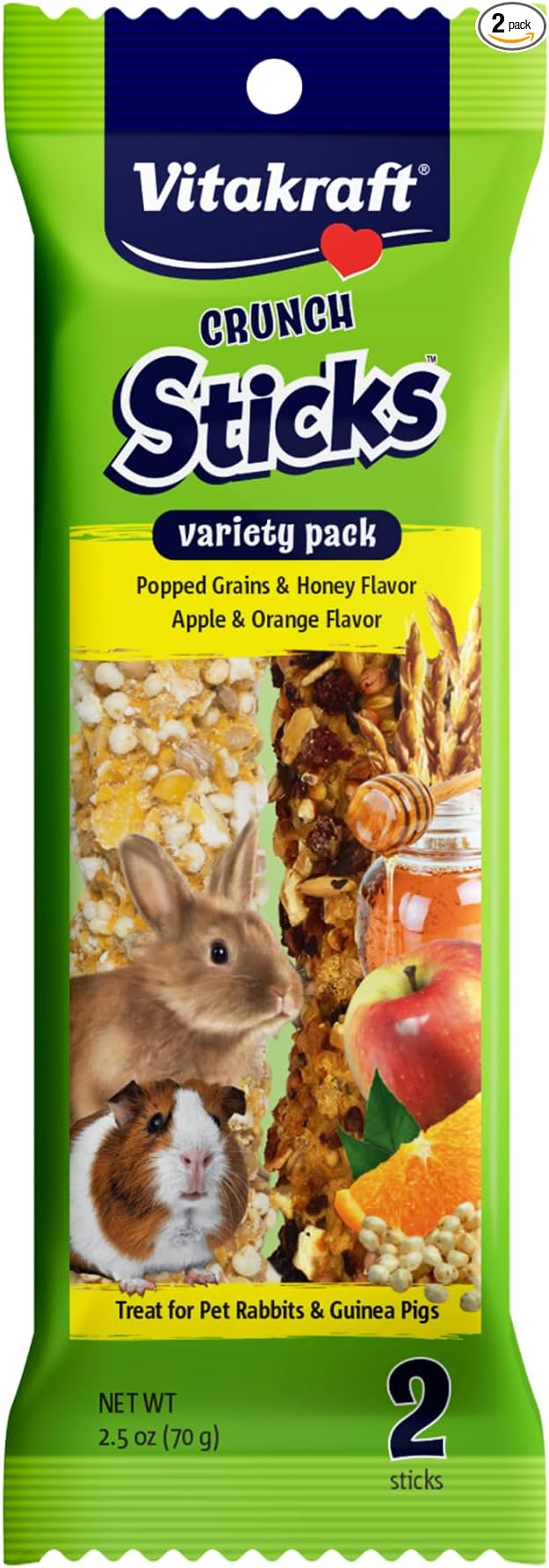 Vitakraft Crunch Sticks Treat Variety Pack for Rabbits and Guinea Pigs with Triple-Baked Wood Chew Center Seeds Grains Honey and Fruit for Texture Flavor Enrichment and Long-Lasting Chewing Enjoyment