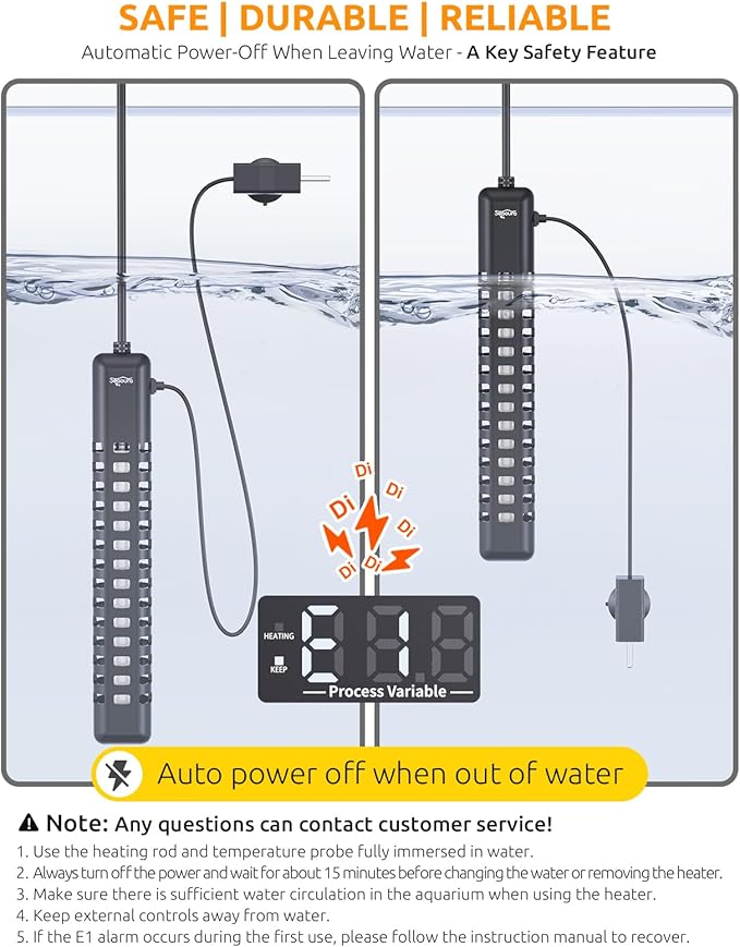 SEAOURA Aquarium Heater, 100W Fish Tank Heater for 15-25 Gallon, Submersible Turtle Heater with Digital Display Adjustable Safety Protection, Auto Power-Off When Leaving Water