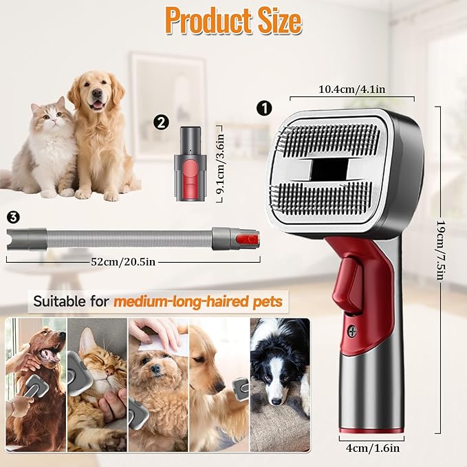 Pet Grooming Kit Dog Hair Vacuum Attachment for Dyson V7 V8 V10 V11 V15， Pet Hairs Parts Head Replacement，Effective Grooming & Cleaning， Hair Grooming Tools for Dog and Cat， 6 Pack