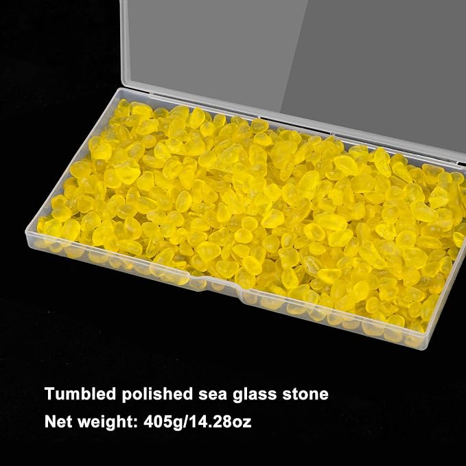 QEQEKAKA Sea Glass Stones for Crafts 1LB Yellow Pebbles Gemstones Bulk | Small Glass Stones for Beaching Wedding DIY Decor Aquarium Turtle Tank Vase Filler (405g/14.28oz)