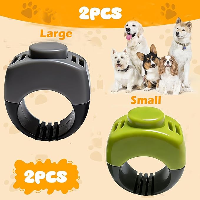 The Set of Easy Clicking Finger Ring Clicker Dog Trainer for Dogs Cats Horses traing Allowing Effective Versatile Training (2pcs Grey+Green)